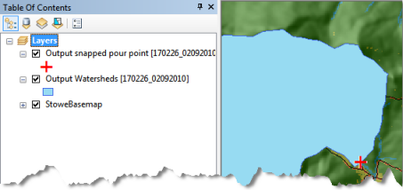 Output from Create Watershed Polygon task added to the ArcMap table of contents Output from Create Watershed Polygon task added to the ArcMap table of contents